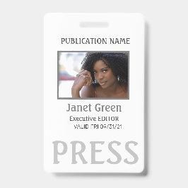 Tarjeta De Identificación Pase de Prensa de Periodista con ID de Foto Person
