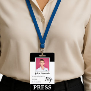 Tarjeta De Identificación Pase de Prensa de Periodista con Identificación de