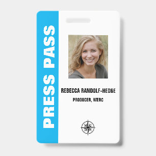 Tarjeta De Identificación PASE DE PRENSA PARA EVENTO ESPECIAL AZUL y Foto I.