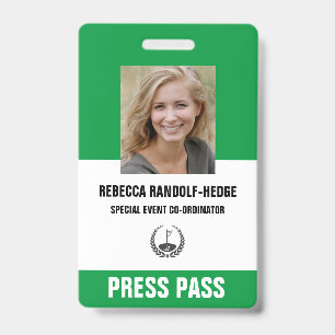 Tarjeta De Identificación PASE DE PRENSA PARA EVENTO ESPECIAL DE GOLF - Iden