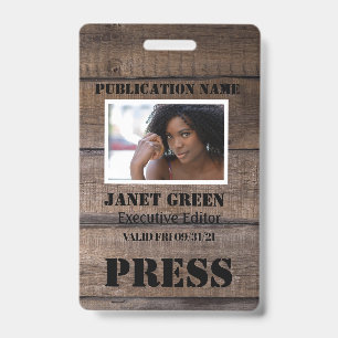 Tarjeta De Identificación Pase de Prensa Periodista Fotográfico Rústico Pers