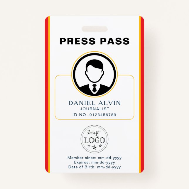 Tarjeta De Identificación Pase de prensa personalizado con ID de foto y códi (Anverso)