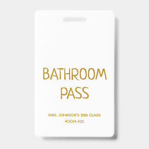 Tarjeta De Identificación Pase de Sala de Baño y Pasillo de Regreso a Clases