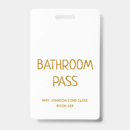 Tarjeta De Identificación Pase de Sala de Baño y Pasillo de Regreso a Clases