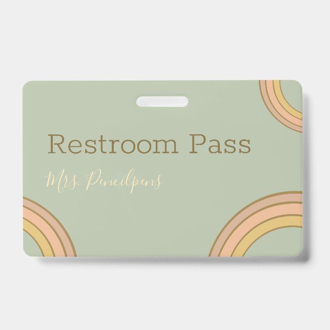 Tarjeta De Identificación Pase de Sala Personalizado Arcoíris Boho Verde (Parte frontal)