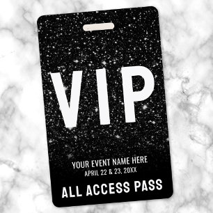 Tarjeta De Identificación Pase de Todo Acceso Evento VIP Blanco Negro