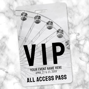 Tarjeta De Identificación Pase de Todo Acceso Negro Blanco VIP