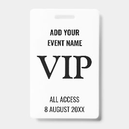 Tarjeta De Identificación Pase de Todo Acceso VIP Festival de Música Negro B