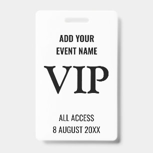 Tarjeta De Identificación Pase de Todo Acceso VIP Festival de Música Negro B