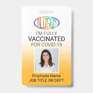 Tarjeta De Identificación Pase de Vacuna Covid Foto ID Logotipo Código QR Am