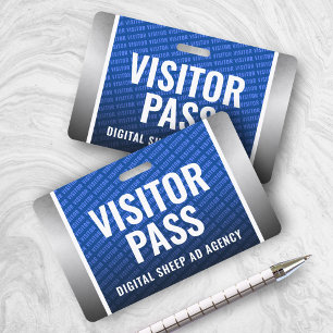 Tarjeta De Identificación Pase de visitante azul real y acero corporativo
