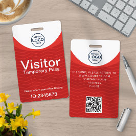 Tarjeta De Identificación Pase de visitante corporativo rojo con código QR p