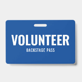Tarjeta De Identificación Pase de Voluntario Simple Azul Horizontal ID Badge