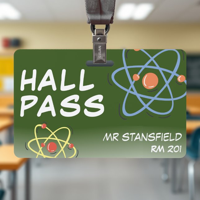 Tarjeta De Identificación Pase del aula escolar de profesores de ciencias (Science Class Teacher School Classroom Hall Pass Badge
)