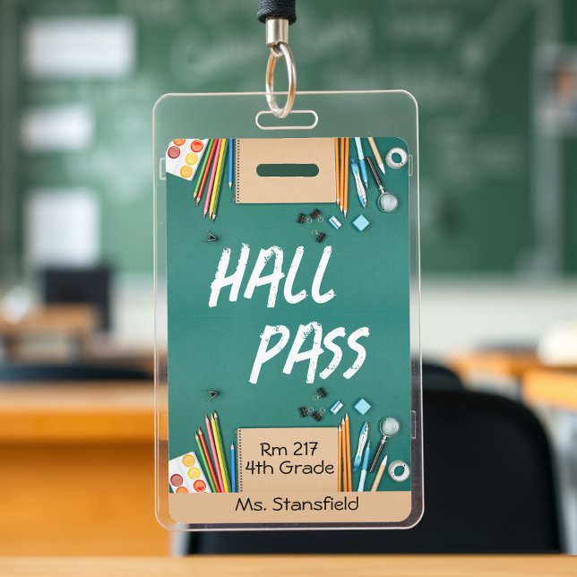 Tarjeta De Identificación Pase del salón de baño para estudiantes de aula (elementary school art teacher hall pass badge)