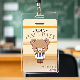Tarjeta De Identificación Pase del salón de clases de la escuela Teddy Bear