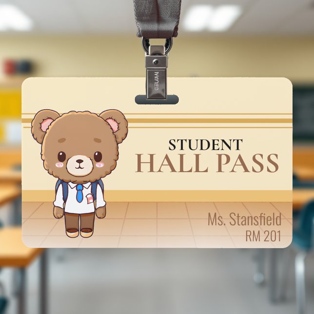 Tarjeta De Identificación Pase del salón de clases de la escuela Teddy Bear (Teddy Bear Teacher School Classroom Hall Pass Badge
)