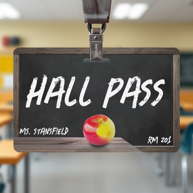Tarjeta De Identificación Pase del Salón de Estudiantes del Colegio de Profe (School Teacher Chalkboard Student Hall Pass Badge
)