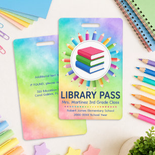 Tarjeta De Identificación Pase personalizado de biblioteca Lápices de Arcoír