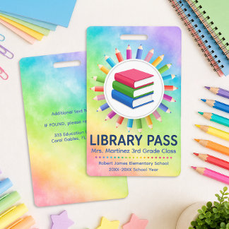 Tarjeta De Identificación Pase personalizado de biblioteca Lápices de Arcoír