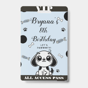 Tarjeta De Identificación Pase VIP Cumpleaños Perrito Huesos de Pescado Negr
