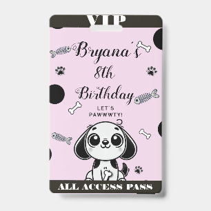 Tarjeta De Identificación Pase VIP Cumpleaños Perrito Huesos de Pescado Negr