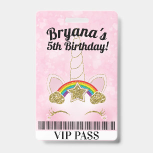 Tarjeta De Identificación Pase VIP de Cumpleaños con Purpurina Dorada de Uni