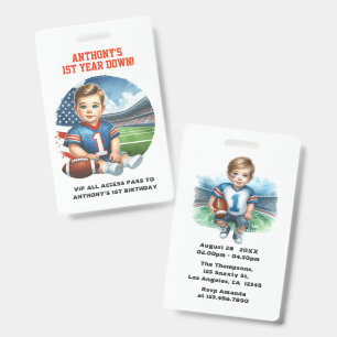 Tarjeta De Identificación Pase VIP de cumpleaños de fútbol del primer año