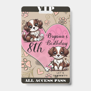 Tarjeta De Identificación Pase VIP de cumpleaños para cachorro marrón con pa