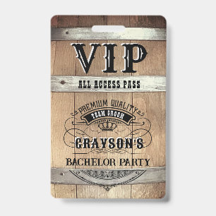 Tarjeta De Identificación Pase VIP de Despedida de Soltero Rústico