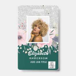 Tarjeta De Identificación Pase VIP de empleado con foto-ID Flores brillantes