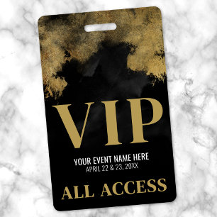 Tarjeta De Identificación Pase VIP de evento personalizado negro y dorado