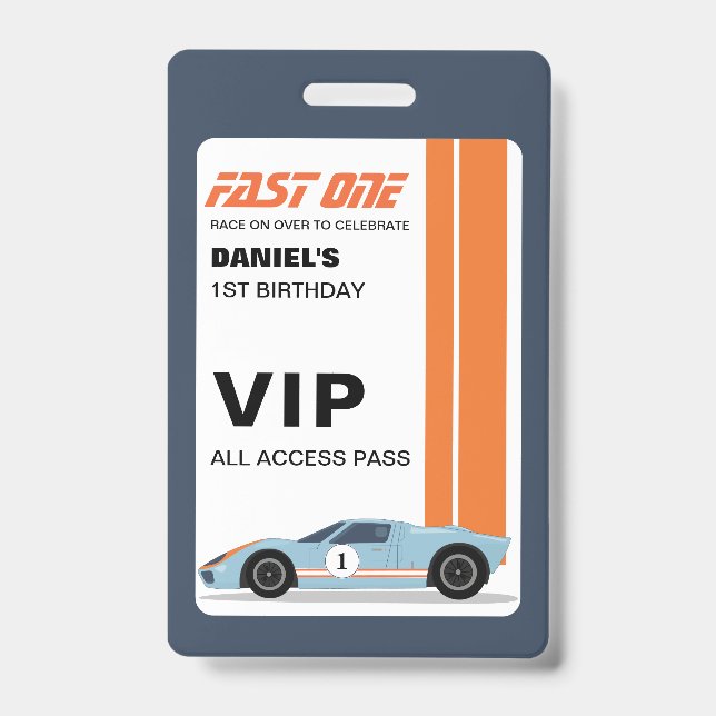 Tarjeta De Identificación Pase VIP de Fast One Racer: Invitación de cumpleañ (Parte frontal)
