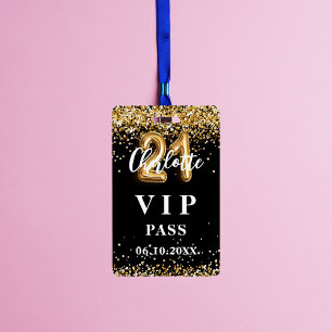 Tarjeta De Identificación Pase vip de fiesta de cumpleaños 21 negro oro