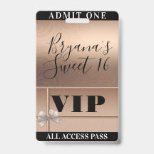 Pase VIP de fiesta Sweet 16 de Rosa Dorado Brillan