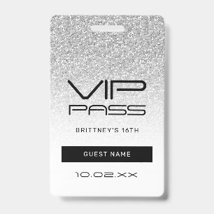 Tarjeta De Identificación Pase VIP de Glitter Glam Silver Ombre 16ª Invitaci