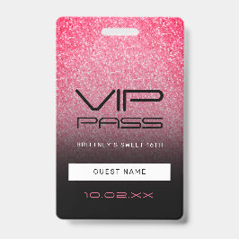 Tarjeta De Identificación Pase VIP de Glitter Ombre Negro Rosa Caliente Cump