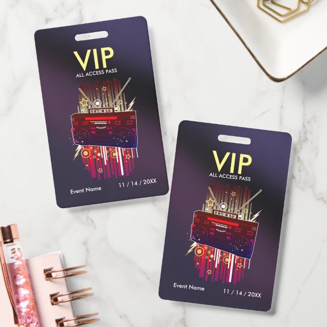 Tarjeta De Identificación Pase VIP de gradiente morado oscuro personalizado  (Oficina)