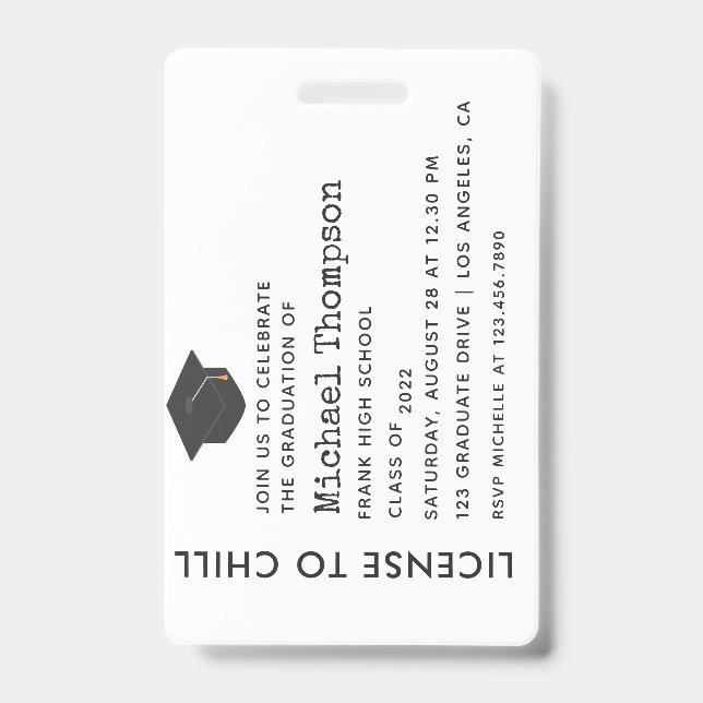 Tarjeta De Identificación Pase VIP de la fiesta de graduación (Anverso)