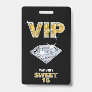 Tarjeta De Identificación Pase VIP de Sweet 16 Diamante Negro Dorado