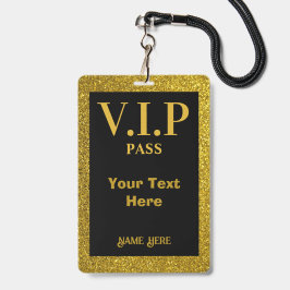 Tarjeta De Identificación Pase VIP dorado y negro personalizado con cordón
