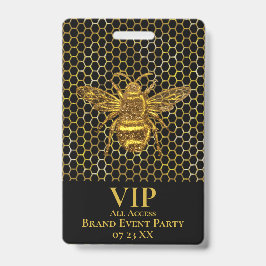 Tarjeta De Identificación Pase VIP Elegante Abeja Reina Brillante de Oro y N