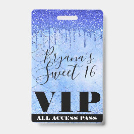 Tarjeta De Identificación Pase VIP Icy Blue Glitter Drip Mermaid Dulces 16