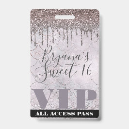 Tarjeta De Identificación Pase VIP Icy Pink Glitter Drip Mermaid Dulces 16