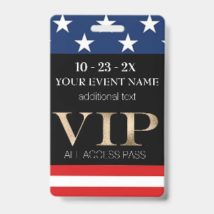 Tarjeta De Identificación Pase VIP para Evento de la Bandera Americana