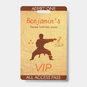 Tarjeta De Identificación Pase VIP para fiesta de cumpleaños de karate de ar