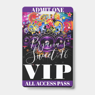Tarjeta De Identificación Pase VIP para Fiesta Dulces 16 Baile de Hip Hop Cl