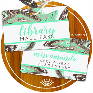 Tarjeta De Identificación PASO DE HALL DE BIBLIOTECA de trazos de menta y ch