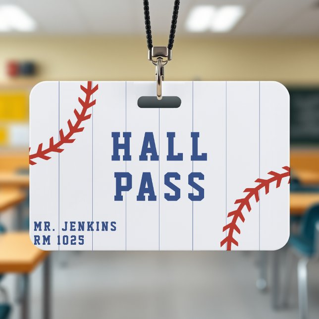 Tarjeta De Identificación Paso en el Salón del Colegio de la Pinstripe Depor (Baseball Softball Sport Pinstripe School Hall Pass Badge
)
