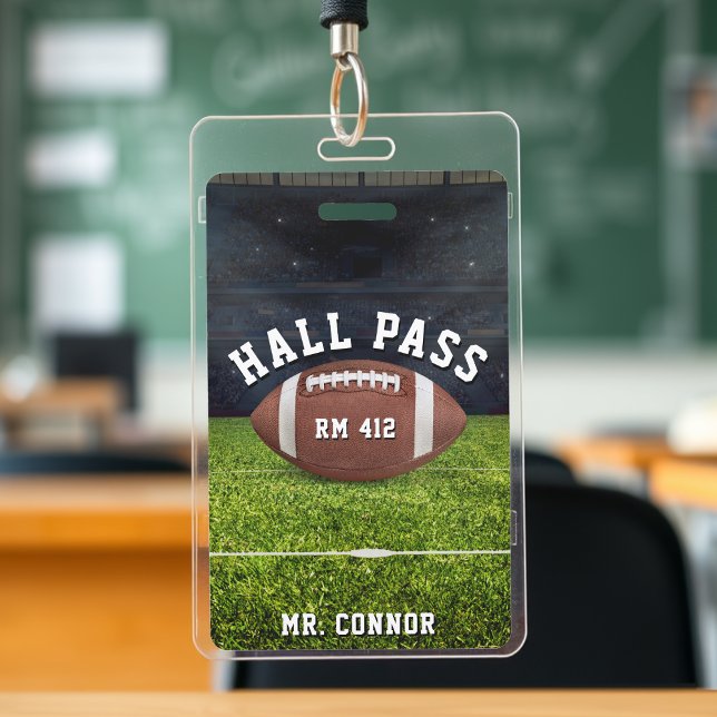 Tarjeta De Identificación Paso en la sala de estudiantes del gimnasio americ (American Football Gym Teacher Student Hall Pass Badge
)